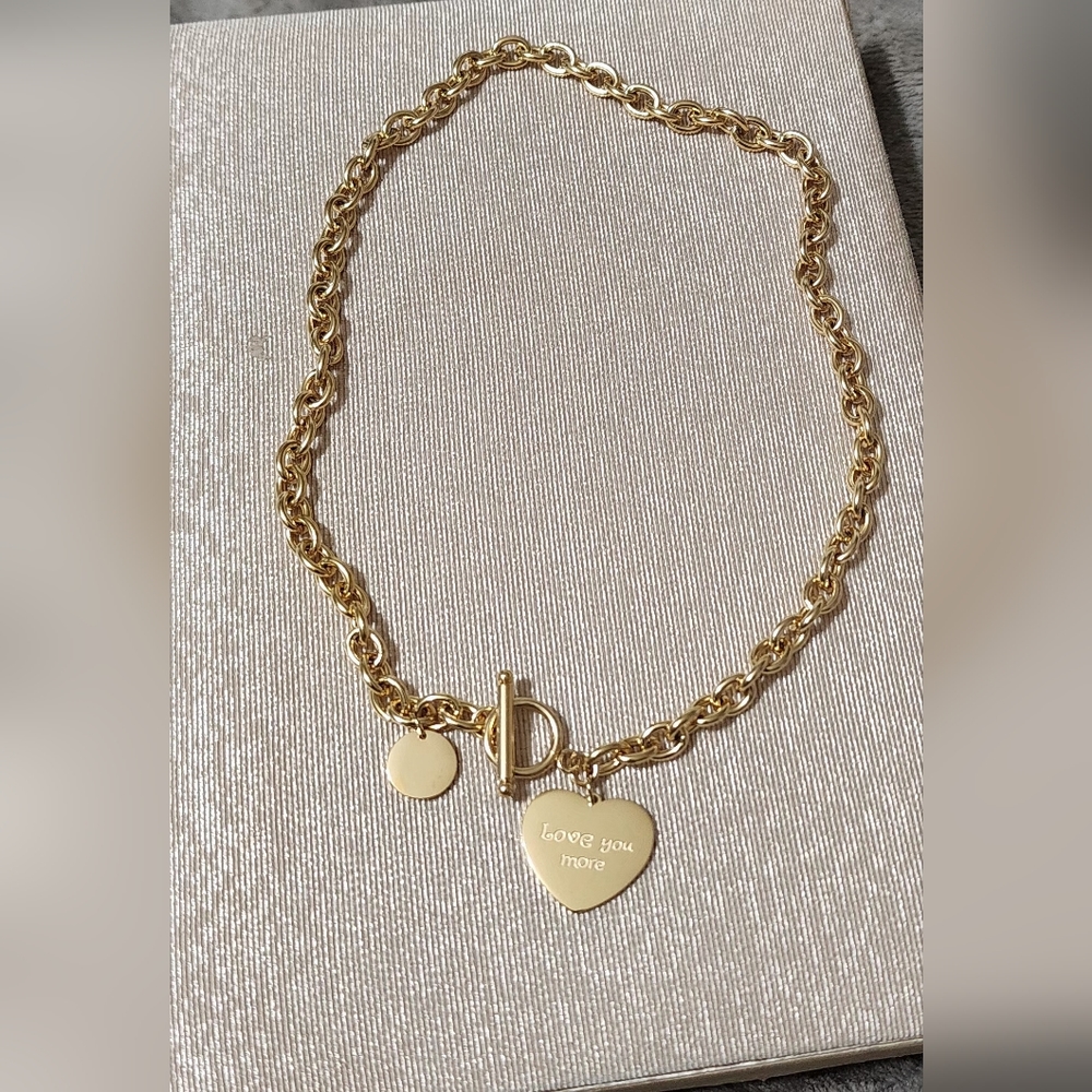 18k Gold Plated Stainless Steel Heart Chain Necklace